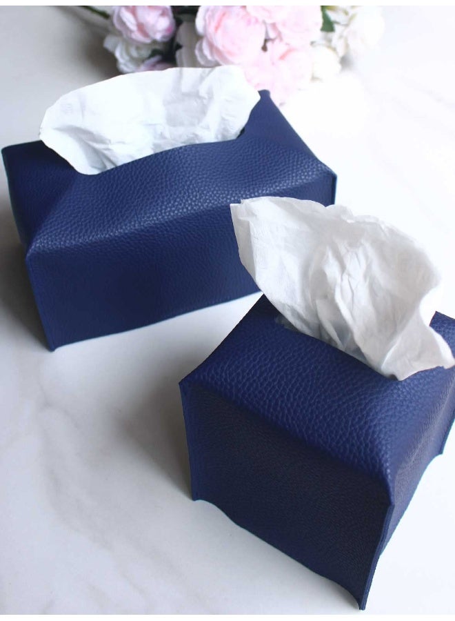 JESMINI Tissue Box Cover Square Leather - Tissue Box Holder with Bottom Belt [JESMINI, Navy Blue] Decorative Cube Tissue Holder for Bathroom - Image 3
